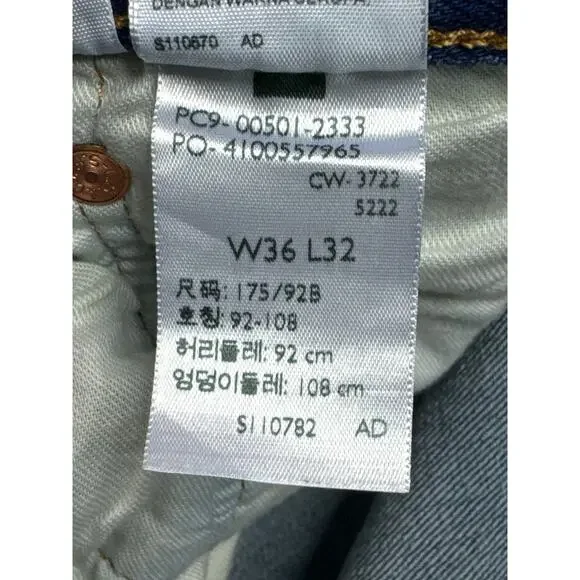 Levi's 501 Men's Straight Leg Button Fly Blue Denim Jeans - Size 36x32 (36x31.5) - Picture 6 of 7